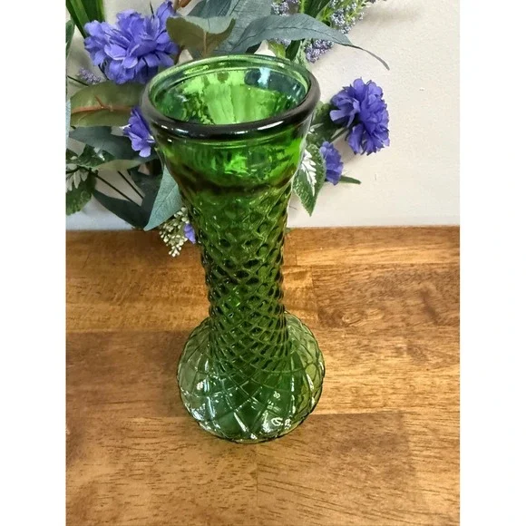 Vintage Randall Green Pressed Glass Diamond Quilt Pattern Vase Collectible - Picture 2 of 6
